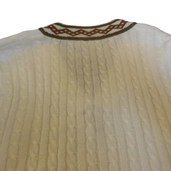 Pullover Sweater LARGE cable knit long sleeve v-neck cream color - Picture 6 of 6